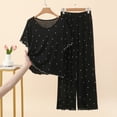 thumbnail image 4 of QIbmong Cotton Pajamas for Women Set Tie-Dye Ruffle Pajama Sets Short Sleeve Crew Neck Tops Wide Leg Pants Summer Comfy Pjs Outfits(Black,XXL), 4 of 6