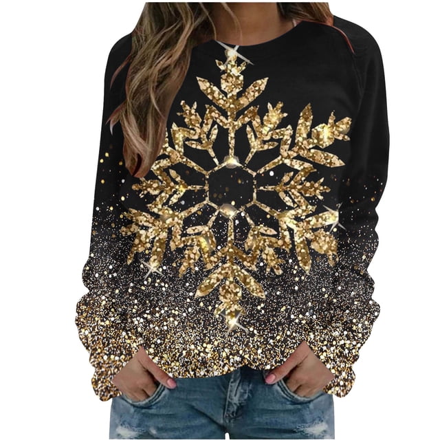 Pisexur Chandail en Molleton de Noël pour Femmes Sans Capuche Imprimé Graphique Vacances Col Rond Chandail en Molleton Ample Surdimensionné Automne Mode Décontracté Chandail-Over Manches Longues pour Femmes