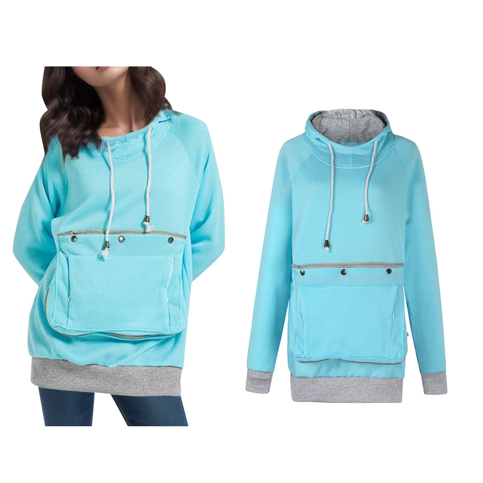 Womens Large Pet Pouch Sweatshirt Pet Carrier Hoodies Long Sleeve Large Pocket Oversized Hoodie Fall Winter Clothes