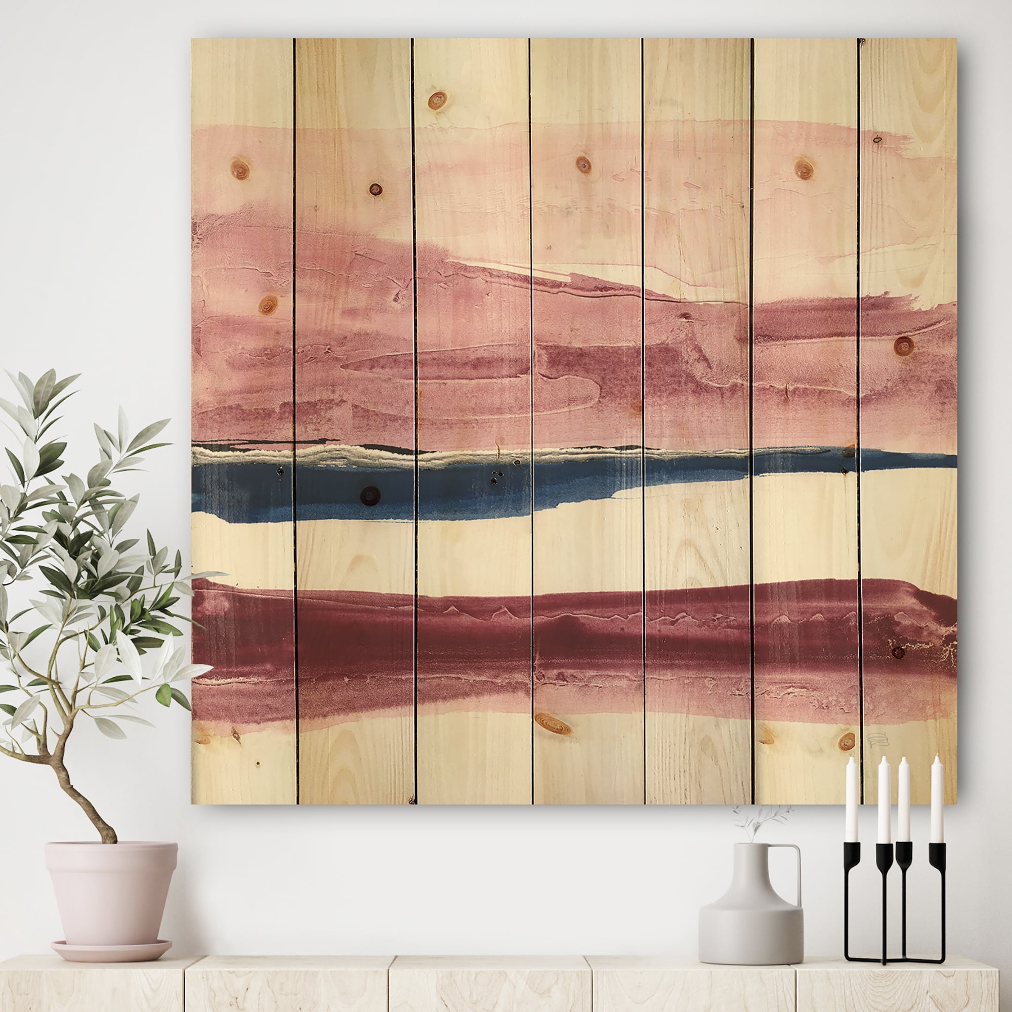 Designart 'Patch of Dirty Pink II' Shabby Chic Print on Natural Pine Wood