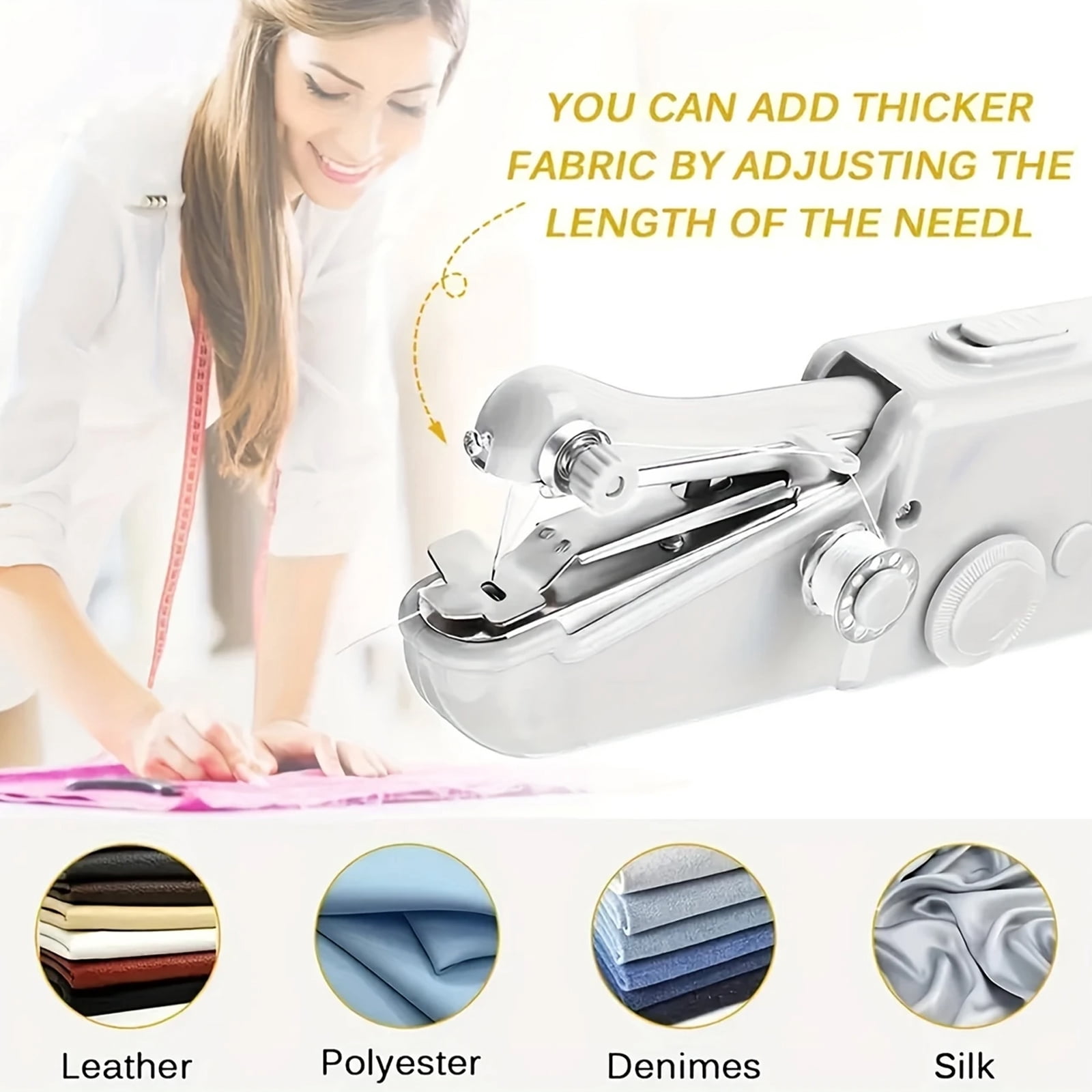 3 Pack Portable Handheld Sewing Machine, 2025 New Fast Stitch Mini Electric Sewing Machines, Small Hand Held Sewing Machine for Adults Beginners DIY Fabrics Clothes Home Travel (White)