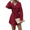 thumbnail image 3 of Womens Long Sleeve Midi Long Shirt Dress Casual Solid Button Down Curved Bottom Dresses Tops with Belt Wine Red S, 3 of 9