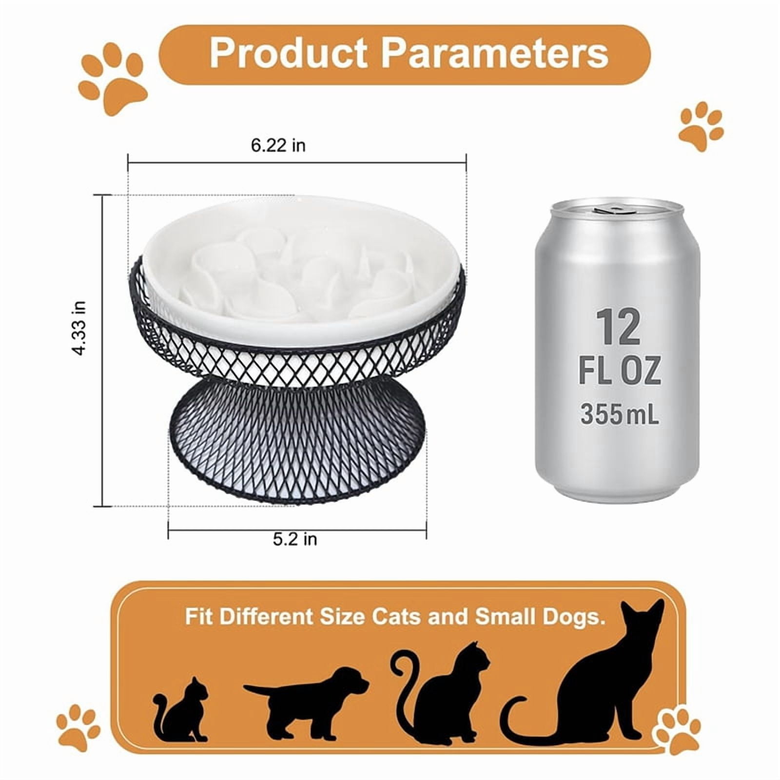 Osfvolr Raised Ceramic Cat Slow Feeder Bowl, Elevated Cat Plate with Stand, Slow Bowl for Wet and Dry Food, Friendly Pet