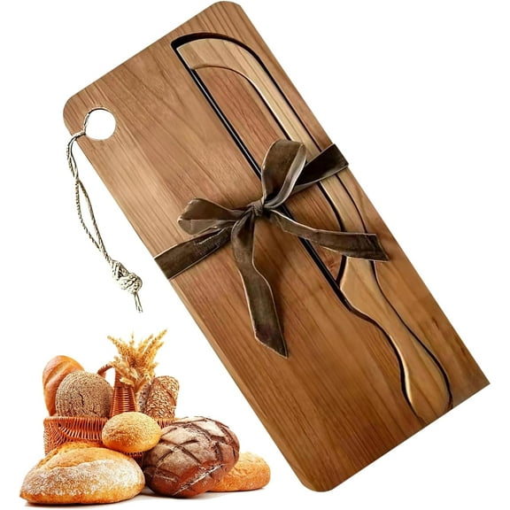 Bread Bow Knife 8 Inch - With Matching Crumb Tray, Universal Left Right Handed Design, Serrated Steel Blade, Rustic Farmhouse Kitchen Tool, Bagel Loaf Slicing Gadget | for Bakers Restaurants