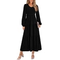 thumbnail image 1 of Vestido midi PRETTYGARDEN para mujer con cuello en V fruncido y manga larga, 1 of 9