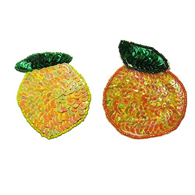 Altotux Yellow Lemon Orange Fruit Seed Beaded Sequins Motif Applique Patch (Lemon)