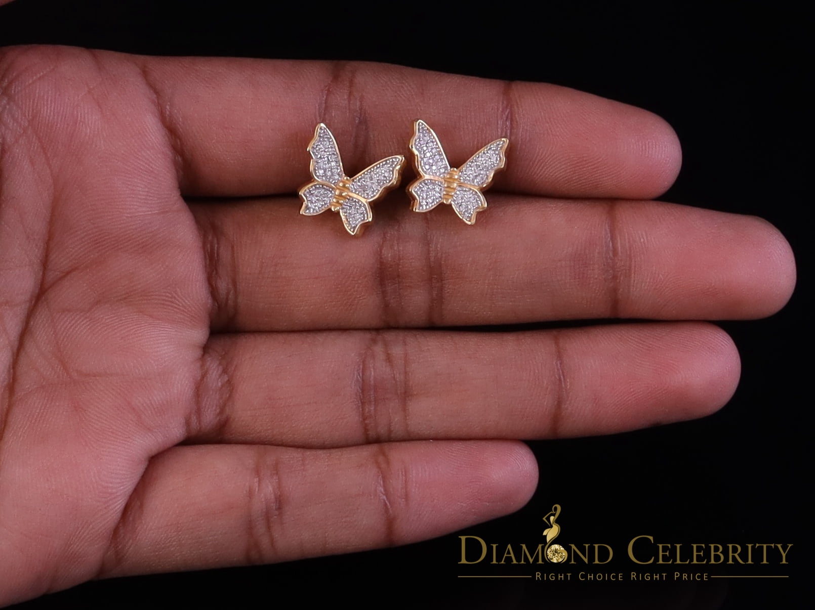 Diamond Celebrity's Butterfly Stud Earrings Yellow 925 Sterling Silver Women's 0.50ct Cubic Zirconia