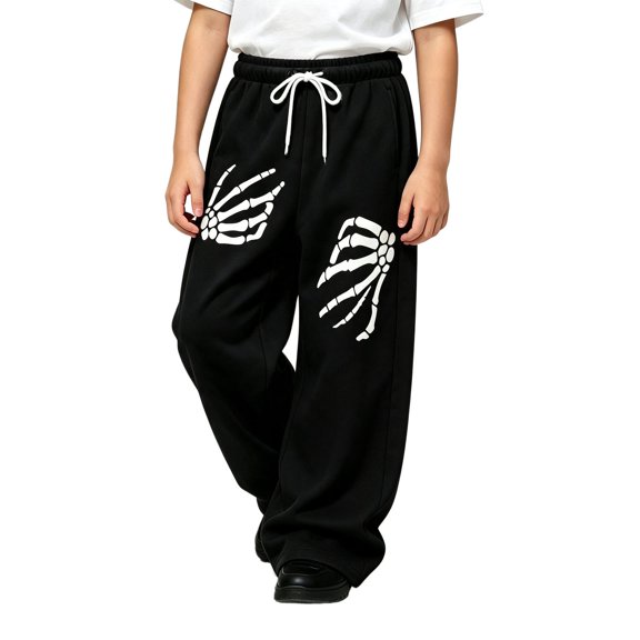CONZONE Toddler Boys Baggy Sweatpants Y2K Graphic Joggers for Boys Drawstring Fall Winter Athletic Trousers with Pockets