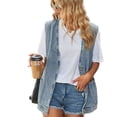 thumbnail image 3 of SWSMCLT Women's V Neck Jean Jacket Soft Sleeveless Pockets Denim Vest Jackets Tank Top Loose Fit Oversized Spring Fall Top Casual Fashion Light Blue Large, 3 of 5