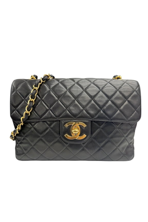 Pre-Owned CHANEL Chanel Large Matelasse 30 Lambskin Black Coco Single Chain Shoulder Bag for...