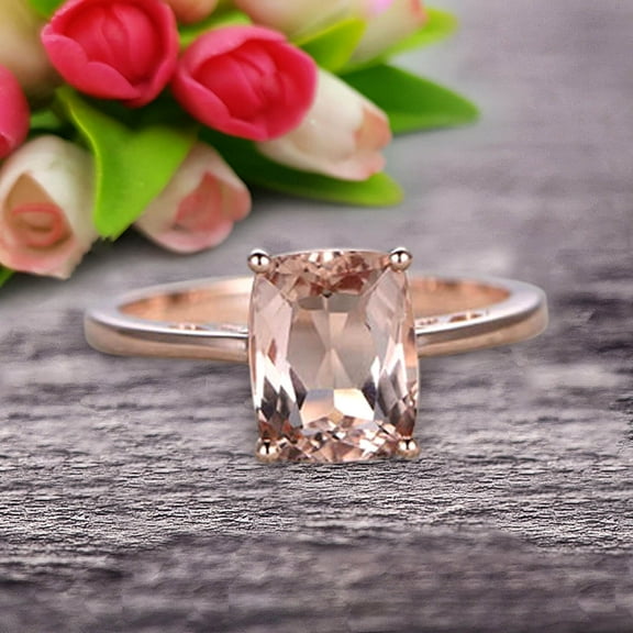 Cushion Cut 1 Carat Morganite Engagement Ring Wedding Ring Promise Ring 10k Rose Gold Solitaire Anniversary Ring