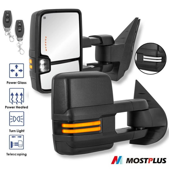 MOSTPLUS Pair Power Fold & Heated Tow Mirrors w/ Turn Signal for 2007-2013 Silverado Serria