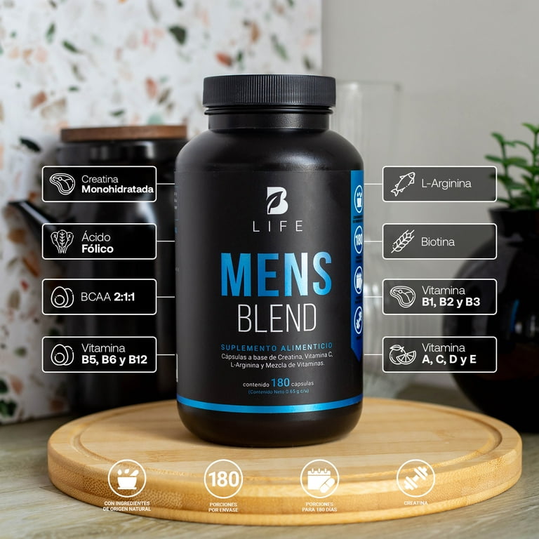 Vitaminas para Hombre, Multivitamínico de Hombre de 180 Capsulas Vitaminas y Minerales con Creatina, Arginina y BCAAs. Mens Blend B Life BLIFE Cápsulas