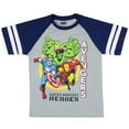 thumbnail image 2 of Marvel Avengers Boys' Hulk Iron Man Captain America Superhero Jersey Double Striped T-Shirt Tee, 2 of 7