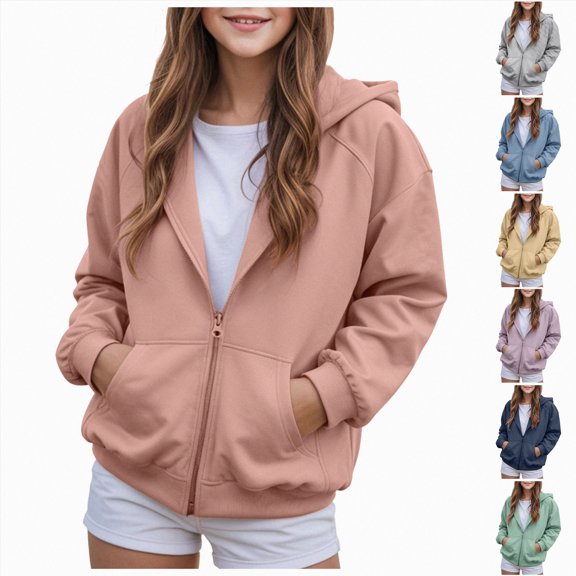 7-8 Years Child Girls Hooded Sweatshirt Zipper Hooded Sweatshirt Hoodie for Fall and Winter School Navy Sweatshirt