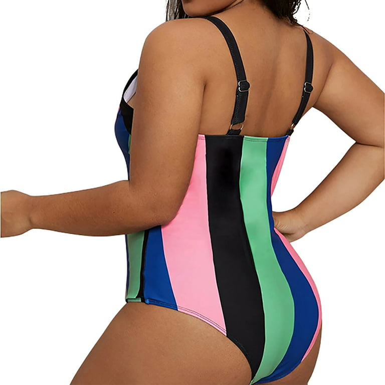 Finelylove Plus Size Swimsuit For Women Padded Halter Bra Style Bikini  Multi-color XXL 