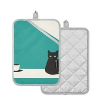 Yayeee Pot Holders Kitchen Heat Resistant with Pocket 7"x9.8" Cotton Oven Cooking Hot Pads, Black Cat and Coffee