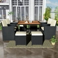 thumbnail image 2 of 9 Pieces Outdoor Patio Dining Set, Space Saving PE Rattan Furniture Set with Cushions and Tempered Glass Table, Outdoor Conversation Set for Garden, Backyard, Poolside, Deck, Lawn, JA12354, 2 of 9