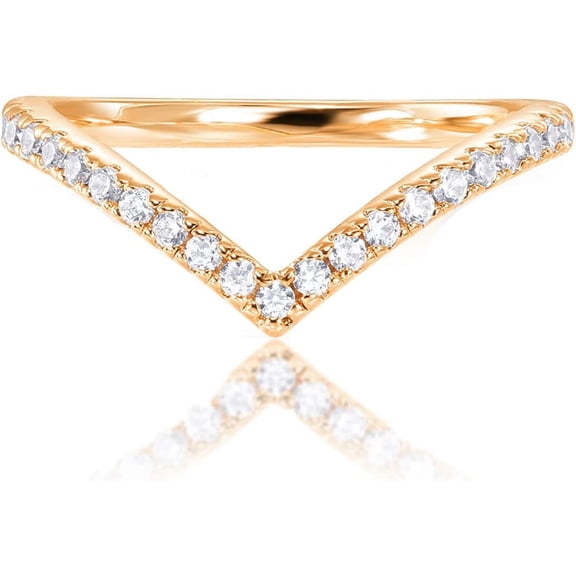 14K Gold Plated Sparkling Wishbone 'V' Ring for Women with Cubic Zirconia