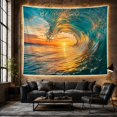 thumbnail image 6 of Curling Ocean Wave at Golden Hour Sunset, Dramatic Coastal for Beach Lovers, Photorealistic Surfing Wall Art, Housewarming Gift, Tapestry Wall Hanging for Bedroom and Living Room, 6 of 7