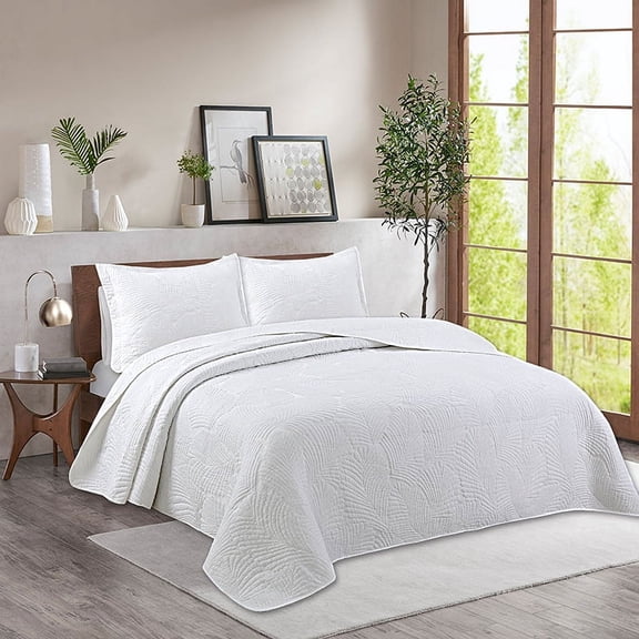 Xiao Hua  100% Cotton White King Quilts and Bedspreads, Comfortable Quilted Bedspread and Comforters Quilt Set for All Seasons 98x106 Inch（B）