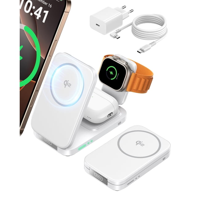 Cargador inalámbrico magnético plegable 3 en 1 INIU para iPhone