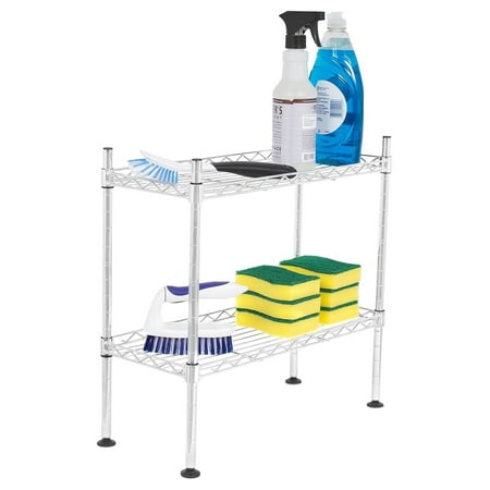 

TriGol 2-Tier Mini Wire Utility Shelving - Chrome - Small Shelf - Adjustable Rack Unit - Kitchen Bathroom Pantry Laundry Storage - Under The Sink Organization - Organize Your Cabinets