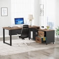 thumbnail image 2 of L Shaped Desk with File Drawer, 55 Inch Executive Office Desk with File Cabinet Storage Shelves, 2 of 5