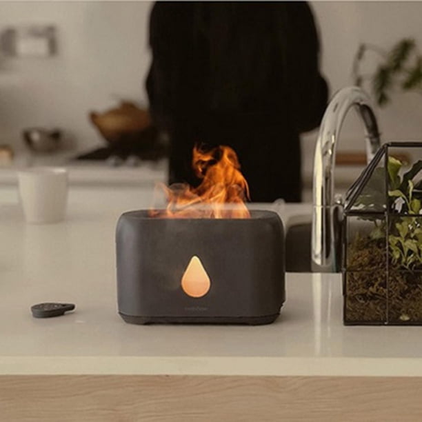 Humidificador de Llama de 200ml, Difusor de Aceite Esencial, Sincronización USB, telemando Silencioso, Luz , Portátil para Dormitorio, gris perfecl Humidificador de aire