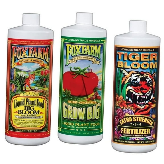 Fox Farm Liquid Nutrient Trio Soil Formula: Big Bloom (32 oz.), Grow Big (32 oz.), Tiger Bloom (32 oz.)