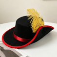 thumbnail image 7 of Hsqqdc Adults Felt Pirate Hat with Feather Renaissance Musketeer Buccaneer Colonial Headwear, 7 of 7