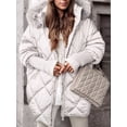 thumbnail image 5 of Women'S Quilted Down Jacket with Hood Long Sleeve Full Zip Casual Winter Coat White XXXL, 5 of 7