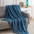 thumbnail image 3 of Navy Throw Blanket Textured Solid Soft Sofa Couch Decorative Knitted Blanket, 50" x 60" Navy, 3 of 5