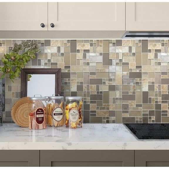 Apollo Tile 5 pack Beige 11.7-in. x 11.7-in. Polished, Honed and Textured Marble and Glass Mosaic Tile (4.75 Sq ft/case)
