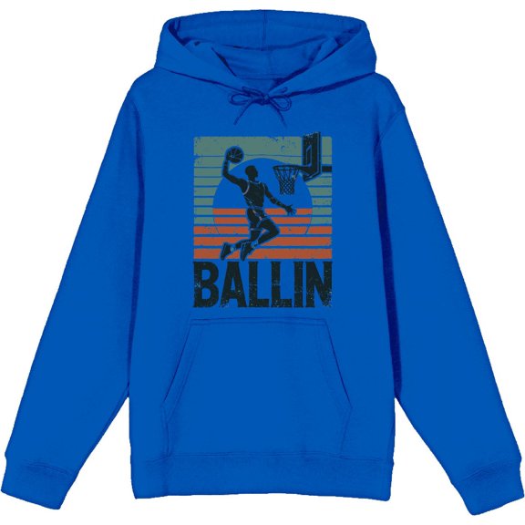 Ballin Slam Dunk Adult Royal Blue Long Sleeve Hoodie-Medium