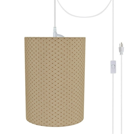 Swag Pendant Kit Aspen Creative 71267-21 One-Light Plug-In Swag Pendant Light Conversion Kit with Transitional Drum Fabric Lamp Shade, Beige, 8