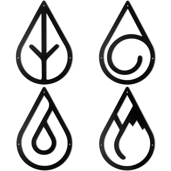 Four Elements Metal Wall Art Hanging Elements Metal decor, Black Metal Wall Decor for Kitchen Bathroom Living Room Bedroom Decor