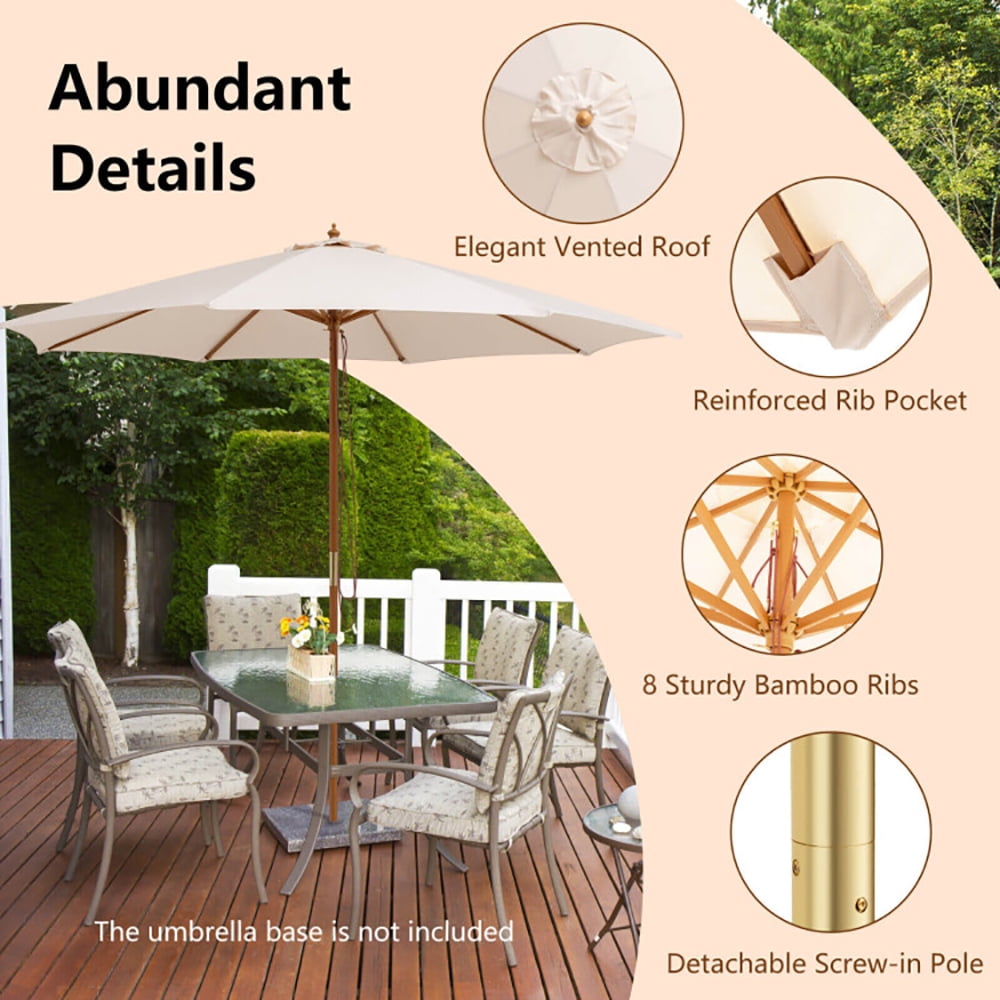 Aimee Lii 10 Feet Patio Umbrella with 8 Wooden Ribs and 3 Adjustable Heights, Sunbrella Patio Umbrellas, Beige Aimee Lii 10 Feet Patio Umbrella with 8 Wooden Ribs and 3 Adjustable Heights, Sunbrella Patio Umbrellas, Beige