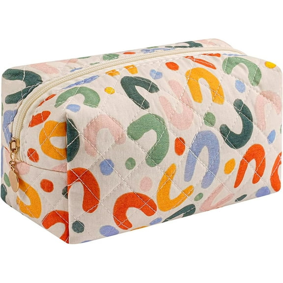 Small Quilted Makeup Bag, Travel Toiletry Bag Period Bag Gifts for Her Mom Friend Sister Bridesmaid (Colorful U)