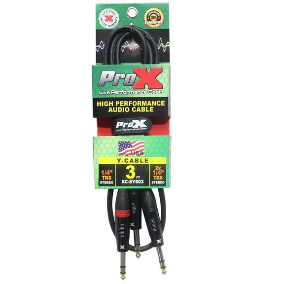ProX XC-SYS03 3' 1/4" TRS-M to Dual 1/4" TRS-M High Performance Audio Cable
