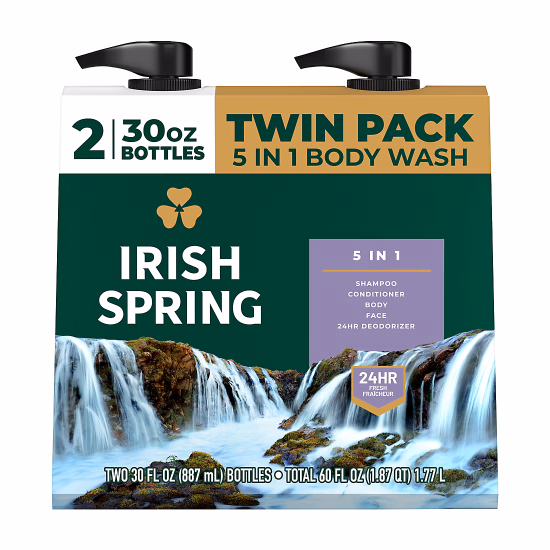 Irish Spring Gel Douche 5-en-1 pour Hommes, Pompe, 2 pk./30oz.