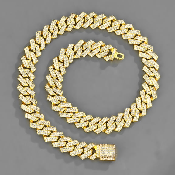 EOEMY Men'S Necklace 15mm Exaggerated Diamond Geometric Hip Hop Chain Necklace-Gold-24Inch（60Cm）