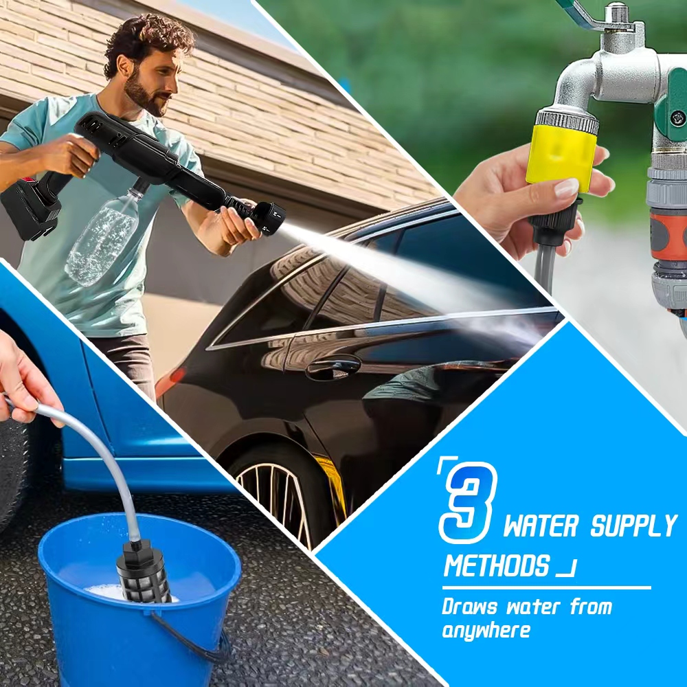 Cordless Pressure Washer, 990PSI portable pressure washer, High Power Handheld Washer with 6-in-1 Adjustable Nozzle, 18.5V 3000 mAh Battery for Car Floor Wall Fence Cleaning Garden
