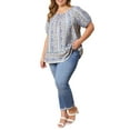 thumbnail image 3 of GRACE & GRANDEUR Women's Plus Size Summer Tops Boho Floral Print Round Neck Casual Blouse Puff Sleeve Vacation Top 1X Royal Blue, 3 of 6