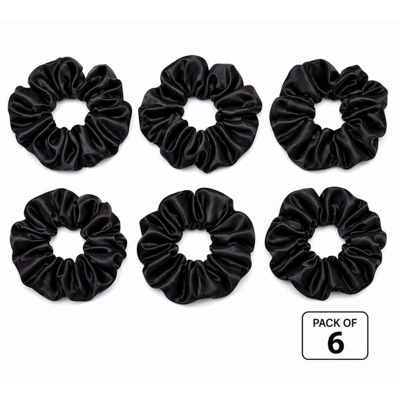 Rock World Ponytail Holder Hair Tie, Black Solid Print, 6