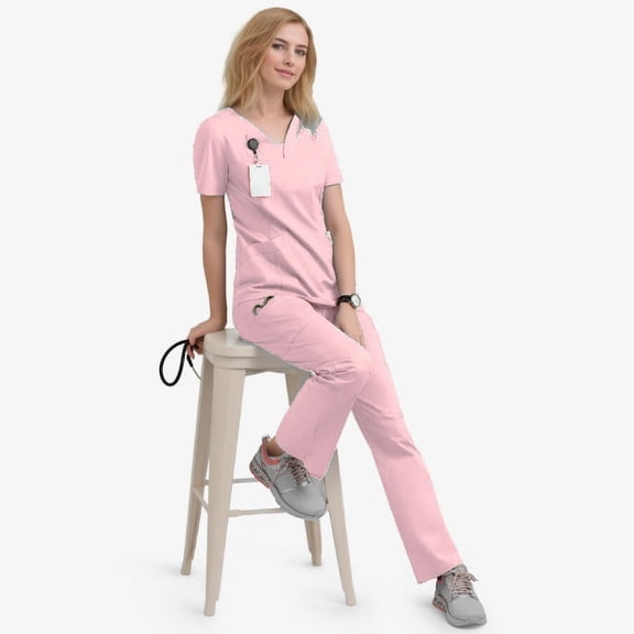 LYMAYTER Women Comfort Medical Uniform Quick-Dry Multi-pocket Design Regular and Petite Medical Uniform Set for S-2XL