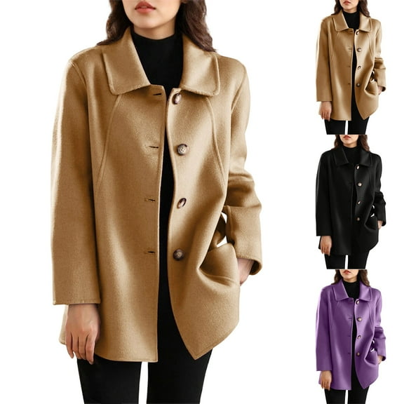 FRSASU Women's Winter Casual Long Sleeve Single Breasted Lapel Long Wool Coat formal office Wool Overcoat Purple