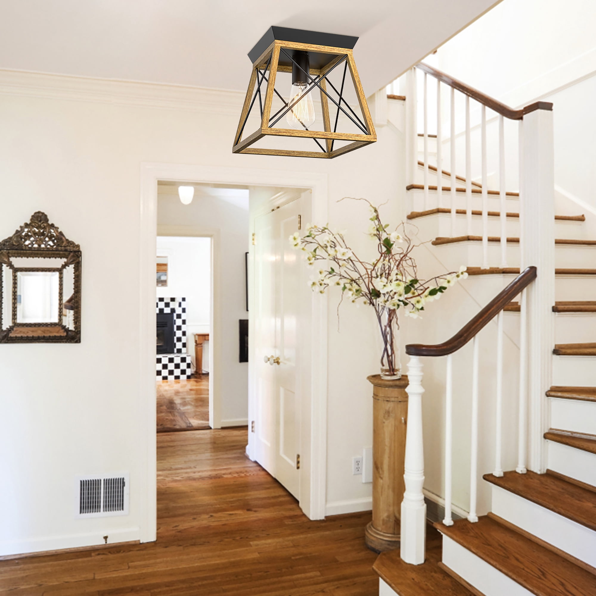 Costway Industrial Ceiling Light 1-Light Farmhouse Semi Flush Mount Ceiling Fixture