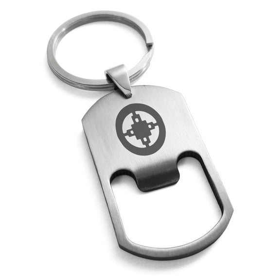 Tioneer Stainless Steel Aztec Intelligence Rune Engraved Bottle Opener Dog Tag Keychain Keyring