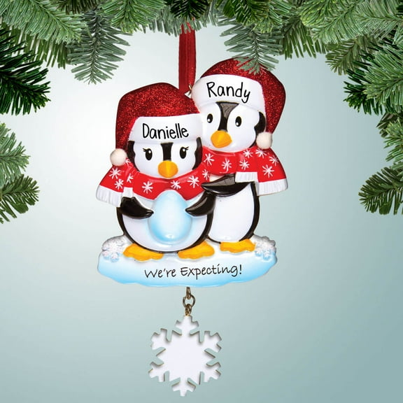 Expecting Pregnant Penguin Couple - Personalized Christmas Ornament - Perfect Stocking Stuffer - Great Gift Ideas